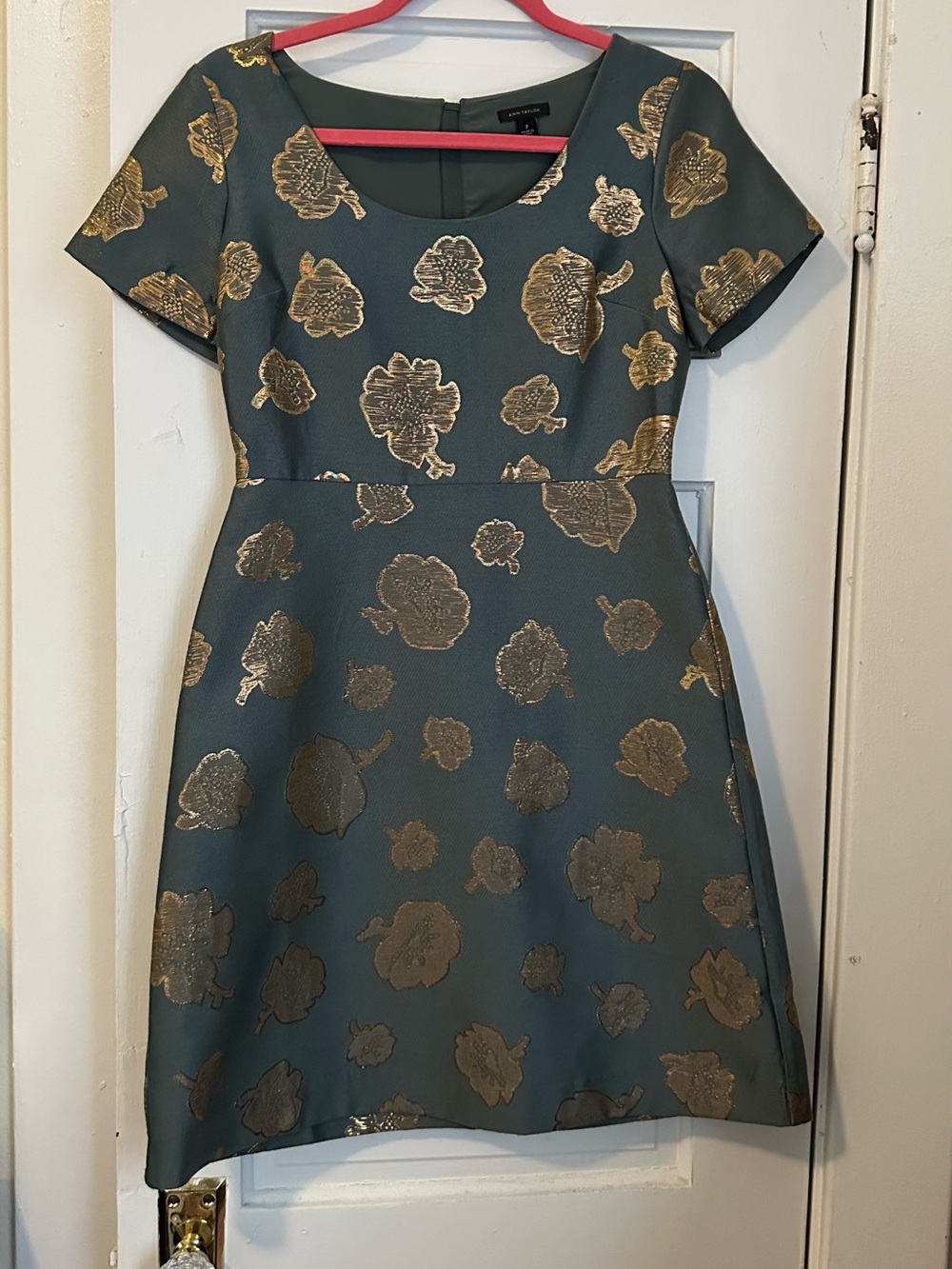 Ann Taylor Jacquard Mini Dress with Gold Floral Detailing - Picture 1 of 3